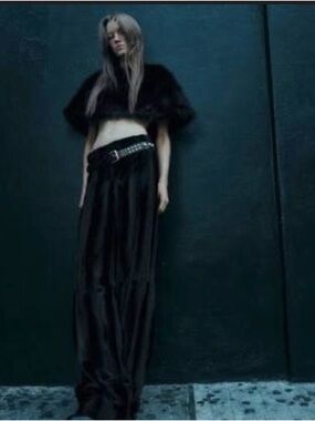 NWOT Zara Black Wide-Leg Faux Fur Trousers